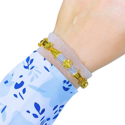 Gelang Diamond Cut Bunga Emas dan Chrome 916/22K