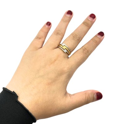Cincin 3 Layer Emas dan Chrome 916/22K
