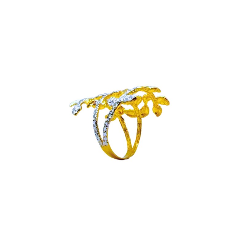 Cincin Daun 3 Layer Emas dan Chrome 916/22K