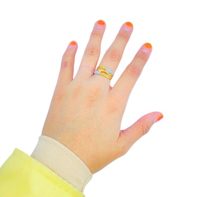 Cincin 3 Layer Emas dan Chrome 916/22K