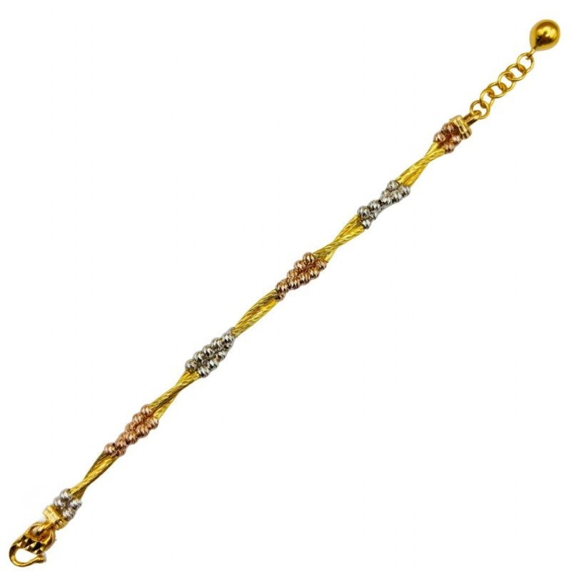 Rantai Tangan Boba Italy 2 Layer Emas, Chrome dan Rose Gold 916/22K