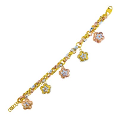Rantai Tangan Kendi Bunga Emas, Chrome dan Rose Gold 916/22K